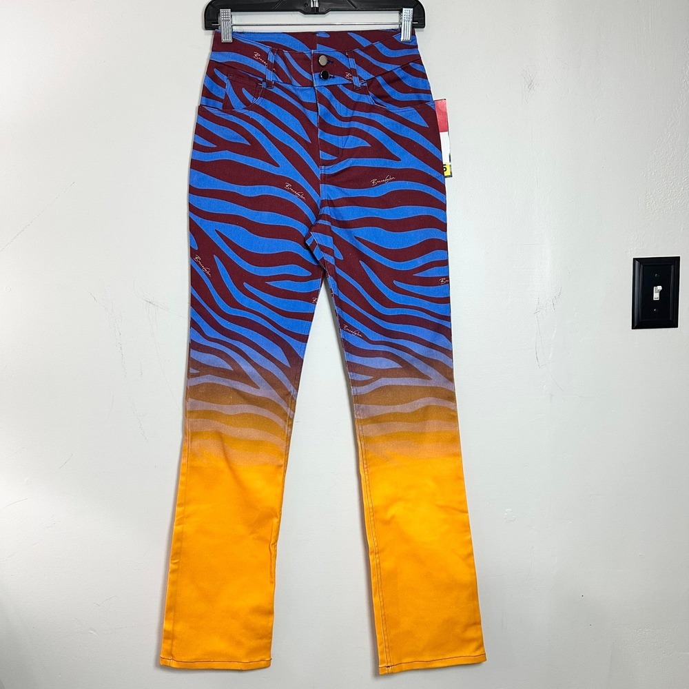 BruceGlen Zebra Print Ombre Pants Colorful High Rise Size 4 Y2K Statement